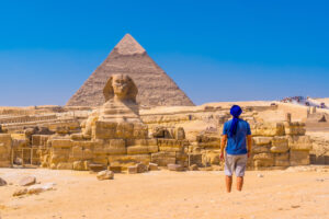 Holy Land tour picture of New York travellers at the pyramids of Egypt
